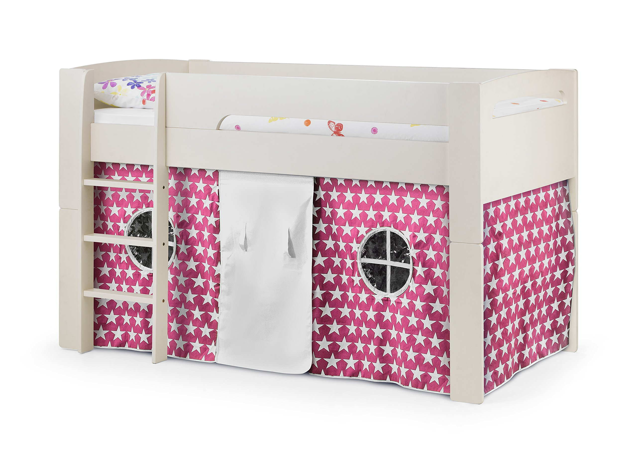 【Furniture】Julian Bowen Pluto Midsleeper, Pink Tent & Cabin Mattress, Stone White, Single