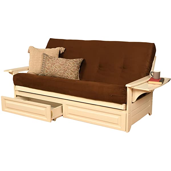 Kodiak Furniture Futon Set, Full, White Suede Navy